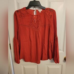 C Women's Rust Lace Accent Blouse